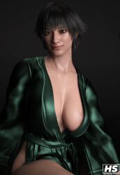 1girls 3d areolae big_breasts breasts capcom devil_may_cry devil_may_cry_5 female female_only hagiwara_studio heterochromia lady_(devil_may_cry) nipples pussy robe shaved_pussy sitting solo solo_female tagme thick_thighs vagina
