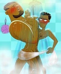 2boys african african_male ass basch_(rcc2002) butt cocky dark-skinned_male dark_skin dj_(tdi) flustered fraternity gay horny male male_only melanin muscles muscular muscular_male rcc2002 showering teen_boy total_drama_island towel twitter_user_oc wet