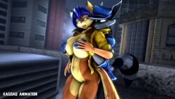 2022 3d 3d_(artwork) animated anthro anthro_on_anthro anthro_penetrated anthro_penetrating anthro_penetrating_anthro ass big_ass big_breasts big_butt black_body black_fur black_nose black_stripes blue_clothing blue_hair blue_hat blue_headwear blue_shirt blue_topwear bodyguard_position bottomless bouncing_ass bouncing_butt breast_grab breast_rub breasts butt butt_jiggle canid canine carmelita_fox clothed clothing colored_nails digital_media_(artwork) duo ear_piercing ear_ring female female_penetrated fox from_behind_position front_view fur grey_body grey_fur grin groping_from_behind hair hand_grab hand_on_breast hat headgear headwear hi_res interspecies jacket jiggling kasdaq lips loop male male/female male_penetrating male_penetrating_female mammal markings mp4 nails no_sound open_clothing open_jacket open_topwear outside penetration piercing procyonid raccoon red_fingernails red_lips red_nails rooftop scarf sex shirt shirtless short_playtime sly_cooper sly_cooper_(series) smile smooth_fur sony_corporation sony_interactive_entertainment standing standing_sex striped_body striped_fur striped_markings striped_tail stripes sucker_punch_productions tail_markings thick_thighs thrusting topwear video video_games webm yellow_jacket yellow_scarf