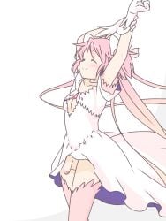 1futa balls blush bottomless breasts closed_eyes clothed clothing dress elbow_gloves futa_only futanari gloves human legwear light-skinned_futanari light_skin long_hair madoka_kaname mahou_shoujo_madoka_magica mostly_clothed penis pink_hair pink_legwear pink_stockings small_breasts smile solo spring_b standing stockings twintails uncensored white_dress white_gloves