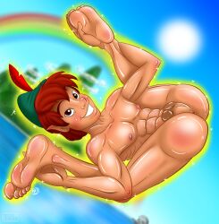 abs ass disney hole_(anatomy) legs_up male_only muscles muscular muscular_male peter_pan_(character) peter_pan_(disney) rcc2002 smiling spread_legs teen_boy twink