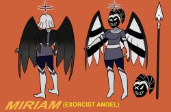 1girl 1girls 4_fingers 4_toes angel angel_girl angel_wings ass belt blind_peacock_draws blind_peacock_draws_(artist) breasts exorcist_(hazbin_hotel) feathered_wings feathers gloves halo hazbin_hotel hazbin_hotel_oc heel_boots heels helluva_boss helluva_boss_oc helmet lipstick masked masked_female medium_breasts milf miriam_(blindpeacockdraws) open_wings original original_art original_artwork original_character reference_sheet short_hair skirt spear straight_hair tagme uniform uniform_female white_body white_hair white_skin wings x_eye yellow_eyes