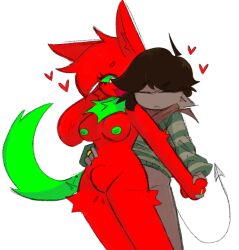 2025 abdominal_bulge ahoge anthro anthro_penetrated areola biped bottomless bottomless_humanoid bottomless_male breasts brown_eyebrows brown_hair clothed clothing colored demon demon_humanoid digital_drawing_(artwork) digital_media_(artwork) duo eclipsemoon eyebrows eyelashes eyes_closed female female_penetrated fur gold_(metal) gold_jewelry gold_ring green_areola green_nipples green_sclera green_tail hair hand_holding heart_symbol humanoid humanoid_on_anthro humanoid_penetrating humanoid_penetrating_anthro humanoid_penetrating_female hybrid inner_ear_fluff jewelry long_eyelashes male male_penetrating mammal medium_breasts nipples nude nude_anthro nude_female open_mouth open_smile orb_(zeropointfluff) pattern_clothing pattern_shirt pattern_topwear penetration red_body red_ears red_fur red_hair red_inner_ear red_inner_ear_fluff red_scarf ring_(jewelry) scarf sex shirt simple_background smile spade_tail striped_clothing striped_shirt striped_topwear stripes tail topwear tuft white_background