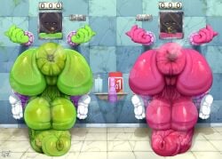 berry_(cody3901) better_version_at_source big_ass big_breasts big_penis breasts clothed cock-tail dickgirl erection futa_on_futa futa_only futa_sans_pussy futanari green_body huge_anus huge_ass huge_balls huge_breasts huge_cock hung_bottom lime_(cody3901) presenting_ass stuck stuck_in_wall tariyaki_(artist) twitter_sample