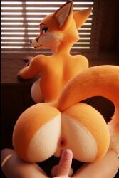 3d 3d_render ai ai_created ai_generated anthro anthro_female anthropomorphic anus ass asscheeks back_turned back_view backside big_ass big_breasts black_fur breasts butt cgi cunt dark_fur fox fox_ears fox_tail furry furry_ass furry_ears furry_female furry_tail human human_male human_on_anthro human_penis humanoid_genitalia looking_at_viewer looking_over_shoulder orange_fur penis pussy side_look small_cock small_dick small_penis spread_ass vagina white_fur