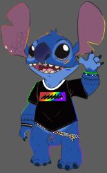 alien balls bottomless clothed clothing disney experiment_(lilo_and_stitch) eyebrow_piercing facial_piercing genital_piercing genitals hi_res lgbt_pride lilo_and_stitch lip_piercing male male_only nose_piercing penis piercing scrotum_piercing shirt solo stitch stitch_(lilo_and_stitch) tbid topwear