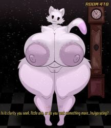 :3 absurd_res alternate_version_at_source anthro areola arm_tuft big_areola big_breasts big_nipples breasts bunnit_(artist) cheek_tuft chest_tuft clock detailed_background dialogue eye_makeup eyelashes facial_tuft felid feline female fur genitals grandfather_clock hands_behind_back head_tilt head_tuft hi_res huge_areola huge_breasts huge_thighs hyper hyper_breasts leg_tuft light lighting looking_at_viewer mammal navel nipple_dip nipples shaded shoulder_tuft signature smile solo spooky's_jump_scare_mansion standing tail talking_to_viewer text the_cat_(shojs) thick_thighs thigh_tuft tuft vulva white_body white_fur