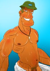 dad_bod dilf hairy hat male_only muscles muscular muscular_male necklace nickelodeon penis_peek raymundo_rocket rcc2002 rocket_power tanline towel wet