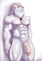 2024 abs anthro areola artist_name balls barazoku beard big_penis biped blue_eyes claws colored darolion eye_patch eyewear facial_hair felid finger_claws fingers front_view fur genitals glans hair half-erect hi_res humanoid_hands league_of_legends lion long_hair looking_at_viewer male male_only mammal muscular muscular_anthro muscular_arms muscular_legs muscular_male nipples nude_anthro nude_male pantherine pecs penis portrait pubes rengar_(lol) riot_games seductive shaded shadow simple_background smile solo standing tencent text three-quarter_portrait vein veiny_penis white_background white_beard white_body white_facial_hair white_fur white_hair