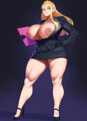 1girls alternate_version_available areolae big_breasts blonde_hair blue_eyes bottomwear breasts capcom cleavage clothing exposed_breasts female female_only full_body hair hand_on_hip heels hi_res hidarikiki high_heels highres huge_breasts kolin legs lips long_hair mature mature_female mature_woman nipples office_lady ponytail skirt solo solo_female street_fighter thick_lips thick_thighs thighs topless venus_body