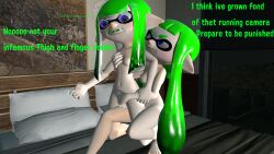 cephalopod_humanoid female fingering fingering_partner imminent_humiliation inkling inkling_girl jennifer_(thesssfm) oc punishment recording sex_from_behind splatoon thesssfm thesssfm(oc) thigh_job yuri