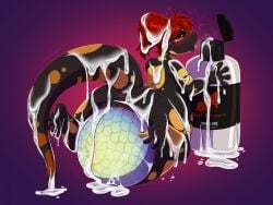 1girls amphibian anthro anus bad_dragon bad_dragon_cumlube black_body digital_drawing_(artwork) digital_media_(artwork) egg egg_laying english_description female female_only hi_res looking_pleasured markings open_mouth pregnant pregnant_anthro pregnant_female red_hair ryunwoofie salamander solo sonata_(sirprotagonist) spots spotted_body stretched_vagina tongue tongue_out vaginal_egg_laying vaginal_penetration yellow_spots