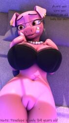 3d_(artwork) anthro bed big_breasts black_bra black_clothing black_underwear bra breasts clothed clothing digital_media_(artwork) domestic_pig embarrassed eyewear facial_scar female furniture gem glasses hi_res jewelry mammal manwiththemole microsoft minecraft mojang necklace pearl_(gem) pearl_necklace penelope_piglin piercing pig piglin scar solo suid suine sus_(pig) tusks underwear xbox_game_studios