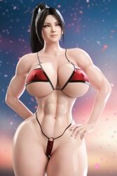 1girls 3d abs athletic_female audrix brown_hair fatal_fury female huge_breasts japanese king_of_fighters long_hair mai_shiranui mature_female muscular_thighs ninja oiled oiled_body oiled_skin oily ponytail sakura_petals shiny_abs shiny_breasts shiny_skin skimpy skimpy_bikini snk solo solo_female standing thick_thighs wide_hips