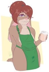 anthro apron apron_only bulge bunny_girl caramel_cactus cum dickgirl furry iced_latte_with_breast_milk intersex meme precum precum_stain rabbit rabbit_humanoid suggestive_fluid