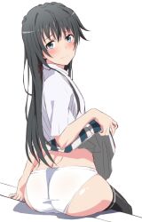 absurdres ass_focus big_ass black_hair black_legwear blush clothes_lift female highres long_hair my_teen_romantic_comedy_snafu school_uniform shou937 skirt skirt_lift underwear yukinoshita_yukino