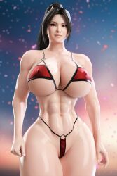 1girls 3d abs alternate_muscle_size athletic_female audrix brown_hair cleavage fatal_fury female huge_breasts japanese king_of_fighters long_hair mai_shiranui mature_female muscular_thighs ninja oiled oiled_body oiled_skin oily ponytail sakura_petals shiny_abs shiny_breasts shiny_skin skimpy skimpy_bikini snk solo solo_female standing thick_thighs wide_hips