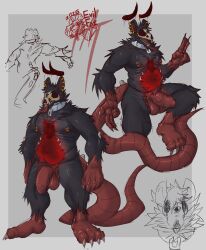 1_eye absurd_res anthro bone chain cross demon demonrat erection furry gold_(metal) gold_jewelry hi_res horn horror_(theme) inverted_cross inverted_cross_piercing jewelry male male_focus male_only mammal murid murine nipple_piercing nipples no_humans nude piercing rat rodent skinny skull skull_head solo tail waiter_(demonrat)