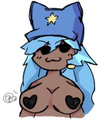 blue_hair breakerfack breakfack brown_body chapeu_(breakfack) female female_only fnf friday_night_funkin friday_night_funkin_mod kathy_(breakfack) naked naked_female tits