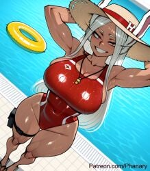 1girl abs absurdres aesthetic ai ai_generated animal_ears anime armpits arms_behind_head arms_up art artist_name bare_arms bare_shoulders blush boku_no_hero_academia breasts brown_headwear cleavage collarbone comic competition_swimsuit cover covered_abs covered_navel curvy dark-skinned_female dark_skin digital dutch_angle ears_through_headwear from_above full_body generated grin half-closed_eyes hat high highleg highleg_swimsuit highres holster huge_breasts innertube large_breasts line long long_eyelashes long_hair looking_at_viewer manga mirko miruko multiple muscular muscular_female my_hero_academia my_hero_academia_(finale) one-piece_swimsuit page painting panel panels parted_bangs patreon_username phanary police police_uniform policewoman pool poolside quality rabbit_ears rabbit_girl red_eyes red_one-piece_swimsuit rumi_usagiyama sandals shading shiny_skin skindentation smile soft solo standing straw_hat strip style sun_hat swim_ring swimsuit teeth thick_thighs thigh_gap thigh_holster thigh_pouch thigh_strap thighs tile_floor toes toned uncensored usagiyama_rumi very_long_hair water wet whistle whistle_around_neck white_hair wide_hips