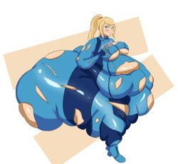 1girls akkyon ass bbw big_ass blonde_hair fat fat_ass fat_female female huge_ass massive_ass metroid morbidly_obese obese overweight samus_aran solo_female torn_clothes zero_suit zero_suit_samus