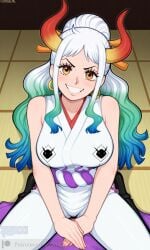 1girl ai_generated areolae ass blush breasts completely_nude curvy female female_only full_body hentai high_resolution highly_detailed large_breasts long_hair looking_at_viewer navel nipples nsfw nude one_piece open_mouth patreon pussy rule34 seductive simple_background smile solo thick_thighs thighs uncensored wide_hips yamato_(one_piece) zynxi