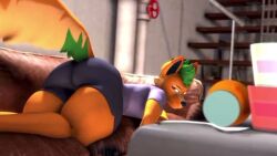 3d 3d_animation 3d_model 3d_render 3rd_party_edit anthro ass ass_crack ass_focus ass_in_air big_ass big_butt big_fart big_thighs butt_crack butt_focus casey_(dmb) clothed clothing edit edited embarassed_male embarrassed fart fart_cloud fart_fetish farting farting_at_viewer farts_by_cutsiewun:3 feminine_male furry green_hair homemade_fart long_fart moan moaning on_couch orange_fur shorts solo solo_anthro solo_male tagme tail tail_raised thick_ass thick_thighs thunder_thighs thunderthighs video