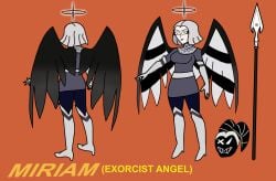 1girl 1girls 4_fingers 4_toes angel angel_girl angel_wings ass belt blind_peacock_draws blind_peacock_draws_(artist) breasts exorcist_(hazbin_hotel) feathered_wings feathers gloves halo hazbin_hotel hazbin_hotel_oc heel_boots heels helluva_boss helluva_boss_oc helmet lipstick masked masked_female medium_breasts milf miriam_(blindpeacockdraws) open_wings original original_art original_artwork original_character reference_sheet short_hair skirt spear straight_hair tagme uniform uniform_female unmasked white_body white_hair white_skin wings x_eye yellow_eyes