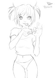 1girls 5_fingers black_and_white condom condom_in_mouth doki_doki_literature_club female female_only heart-shaped_pupils monochrome natsuki_(doki_doki_literature_club) panties pewter-boi sketch solo twintails