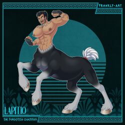 abs animal_genitalia bara_tiddies bara_tiddy barazoku big_pecs centaur chest_tattoo clothing equid equid_taur equine european_mythology frankly-art genitals gloves greek_mythology handwear hi_res hooves humanoid humanoid_taur lapitio_(pholus_reborn) male male_focus male_only male_solo mammal mammal_taur moobs muscular muscular_male mythology navel nipples open_mouth pecs pholus_reborn sheath short_tail solo solo_male stubble tail_tied tattoo taur tongue waist