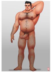 1boy 1male arm_over_head arm_up armpit armpit_hair armpits balls bandaid bandaid_on_face bara belly boner capcom dick_gumshoe doctor_anfelo erection facial_hair gay gyakuten_saiban hairy hairy_armpits hairy_arms hairy_belly hairy_chest hairy_legs hairy_male male male_only musclegut muscles muscular muscular_male nude pecs pectorals penis pubes pubic_hair solo solo_male