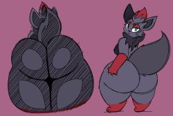 ambiguous_gender anthro ass big_ass big_butt female hand_on_ass hand_on_butt hi_res looming lovehatealien nintendo pokémon_(species) pokemon pokemon_(species) presenting presenting_hindquarters rear_view short_stack shortstack solo thick_thighs video_games wide_hips zorua