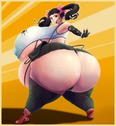 1girls ass belly big_ass big_belly big_breasts black_hair breasts casualobsessive female female_only full_body_inflation hand_on_breast huge_ass huge_breasts inflation ling_xiaoyu massive_ass nipple_bulge obese obese_female solo tekken twintails