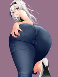 1girls alternate_ass_size ass ass_focus ass_grab big_ass blue_eyes cameltoe clothed clothed_female dat_ass embarrassed female female_only from_behind from_below high_heels huge_ass jeans kaguya-sama_wa_kokurasetai_~tensai-tachi_no_renai_zunousen~ looking_at_viewer looking_back pants pantylines shirogane_kei silver_hair solo solo_female thick_thighs third-party_edit tight_jeans tight_pants void3223 white_hair wide_hips