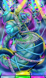 1girls anthro bimbo bra breasts chains crop_top female female_only furry glasses huge_breasts lamia lilith_art massive_breasts microskirt naga navel navel_piercing nipple_piercing nipples original original_character scalie snake snake_girl snake_hood solo