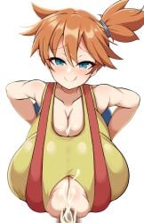 1girls alternate_breast_size big_breasts blush breasts breasts_bigger_than_head clothed detritus duvet208 ejaculation female female_only gigantic_breasts green_eyes huge_breasts hyper hyper_breasts kasumi_(pokemon) large_breasts misty_(pokemon) nintendo orange_hair penis pokemon pokemon_rgby red_hair sagging_breasts smile solo solo_female steam suspenders top_heavy upper_body