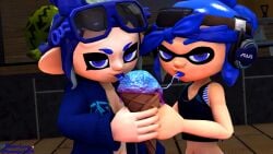 2girls 3d alternate_version_available blue_eyes blue_hair chest convex_(freezerburn) dev_(freezerburn) freezerburnsfm headgear ice_cream inkling inkling_girl licking looking_at_viewer melting_ice_cream octoling octoling_girl saliva_string seductive seductive_eyes sfm source_filmmaker splatoon splatoon_2 striped_bra tank_top teasing teasing_viewer unzipped_jacket