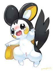 2021 black_body black_fur blush bodily_fluids drooling emolga female feral fur furry furry_only genitals gomogomo hi_res looking_pleasured nintendo open_mouth pokémon_(species) pokemon pussy saliva signature simple_background solo tears video_games white_background white_body white_fur