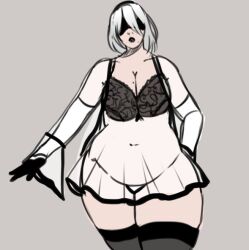 1girls bbw belly big_belly big_breasts blindfold breasts chubby fat female female_only hairband lingerie nier nier:_automata overweight overweight_female short_hair solo solo_female standing steffydoodles thick_thighs thighhighs white_hair yorha_2b