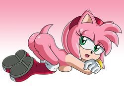 amy_rose anthro ass boots breasts female furry gloves green_eyes hairband looking_at_viewer nude pink_fur posing sonic_(series) sonictopfan tail