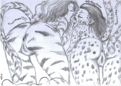 2girls anus avengers blacktortoise cheetah_(dc) crossover dc_comics female female_only marvel marvel_comics monochrome multiple_girls pussy tigra wonder_woman_(series) yuri