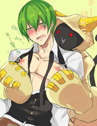 blazblue breasts hazama lactation male male_focus red_eyes taokaka yellow_eyes