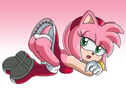 1girls amy_rose anthro ass boots dress female furry gloves green_eyes hairband hedgehog looking_at_viewer panties pink_fur posing sonic_(series) sonictopfan tail thong upskirt