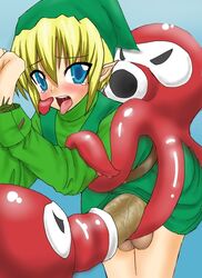 1boy fellatio fellatio_from_feral femboy link male monster_on_male octopus octorok oral oral_sex round_mouth smooth_skin sucking tentacle_on_male the_legend_of_zelda