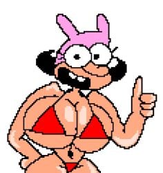 anthro bikini bunny_mask female female_only huge_breasts noisette_(pizza_tower) pizza_tower short_hair smile thick_thighs thumbs_up