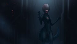 agape_muzzle alien alien_(franchise) drooling female female_xenomorph hynik_(artist) looking_at_viewer nipples nude pussy saliva smile solo waving xenomorph