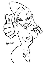 1girls anya_uribe areolae assesina bandaid baseball_bat big_breasts breasts catsmeow ear_piercing earrings female female_only line_art monochrome nude_female pubic_hair rebecca_buck spiked_collar tagme tank_girl trigger