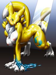 all_fours breasts color digimon female female_only kemono_inukai renamon tagme vulva