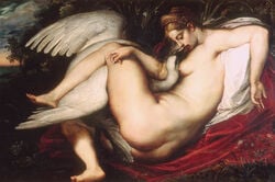 female fine_art greek_mythology leda_and_the_swan michelangelo_buonarroti mythology painting_(artwork) public_domain rapist rapist_real small_image straight_hair swan tagme traditional_art zeus