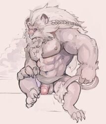 anthro balls feline iceman1984 lion male_only mammal muscular nipples penis solo